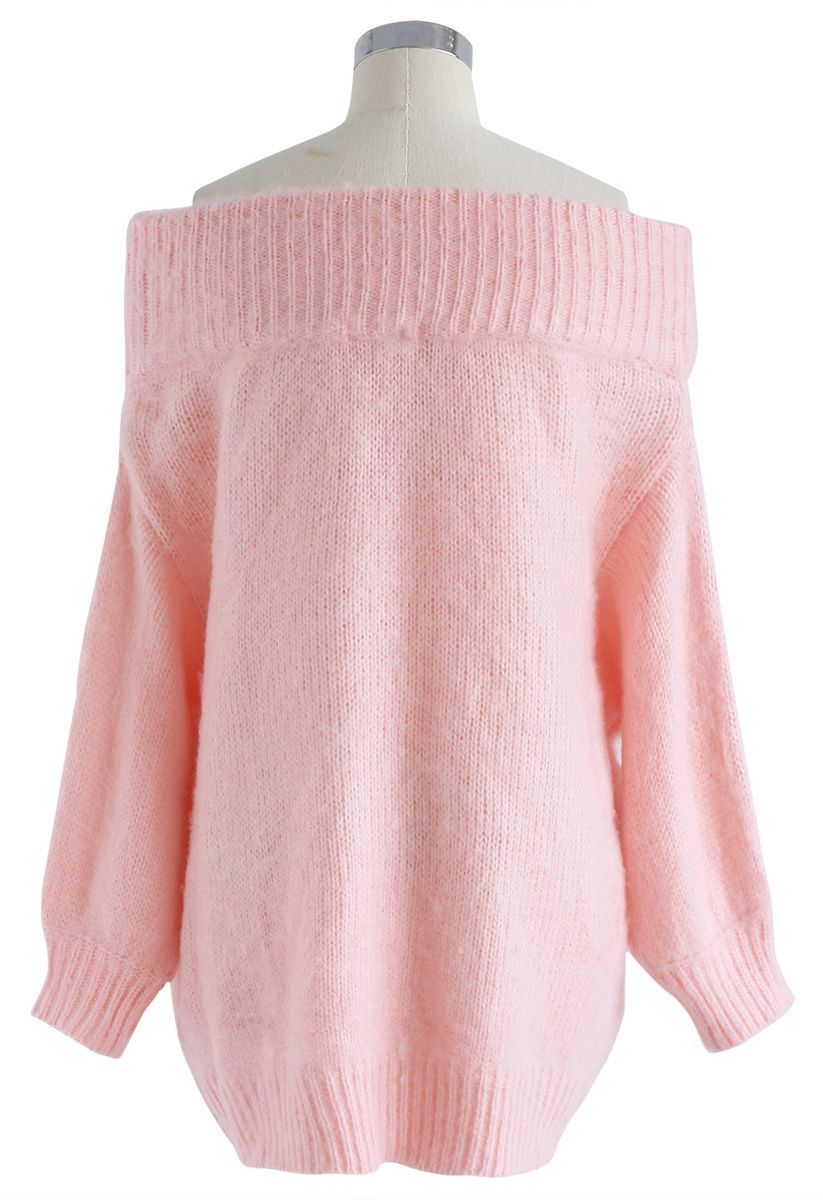 Traumaufnahme Schulterfreier Longline Pullover in pink