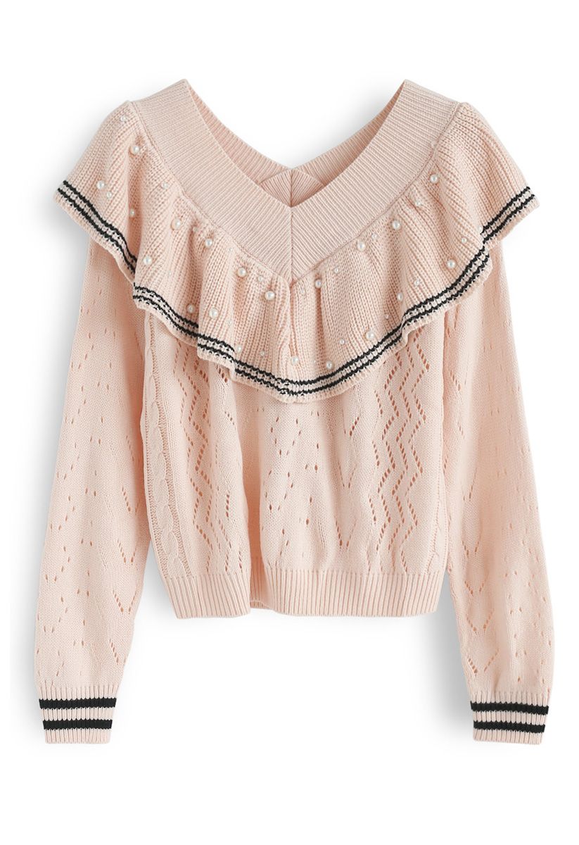 Have It All Pearls Rüschenpullover in Pink