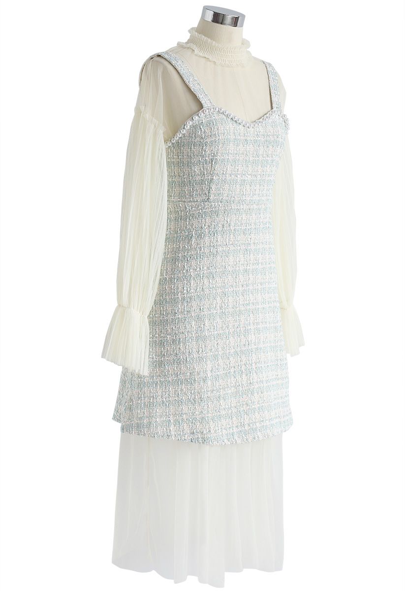 Die perfekte Passform: Zweiteiliges Kleid in Mintfarbe mit Mesh
