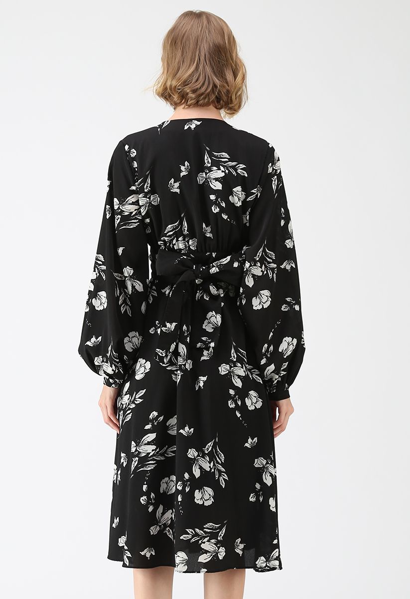 Poetic Illusion Wrap Floral Dress in Black