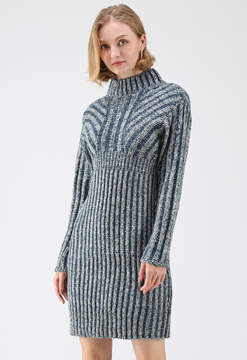 Stylish Glory Peplum Sweater Dress in Blue