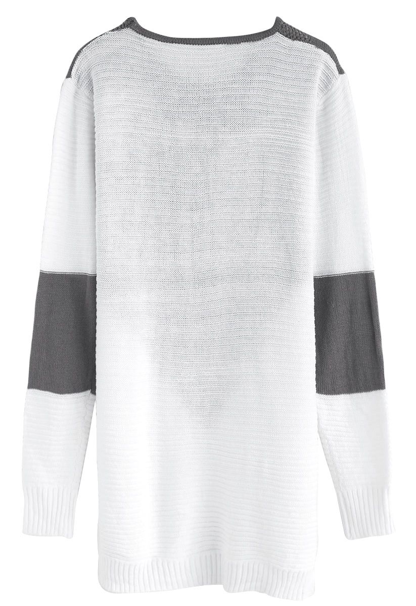 Farbblöcke - Langer Pullover in Grau