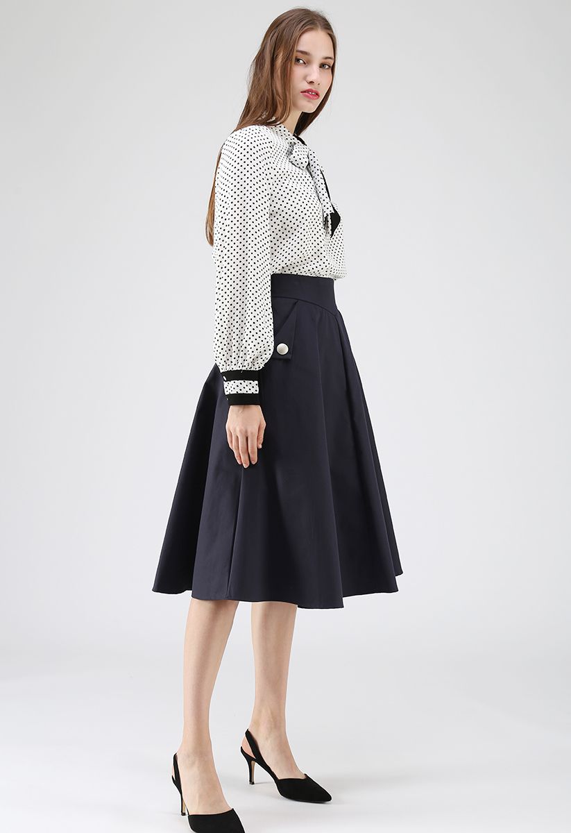 Classic Simplicity A-Line Midi Skirt in Navy