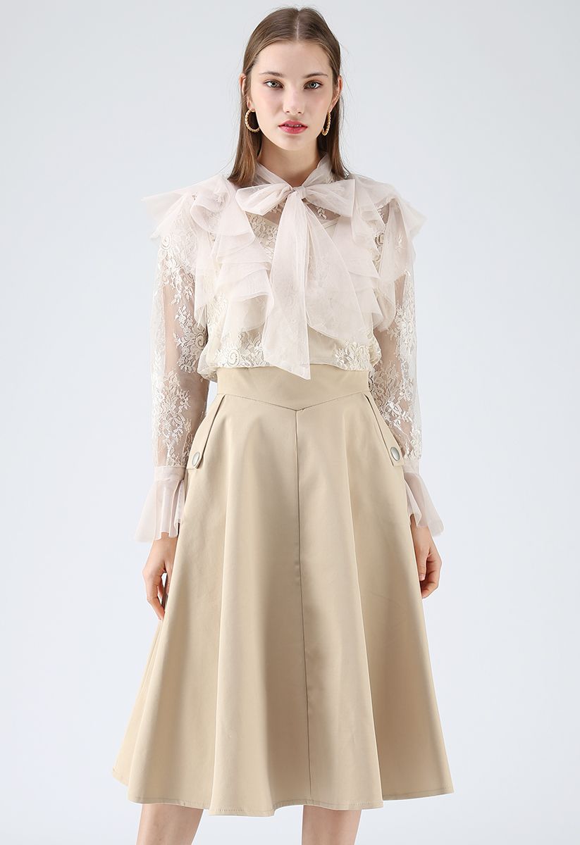 Classic Simplicity A-Line Midi Skirt in Light Tan