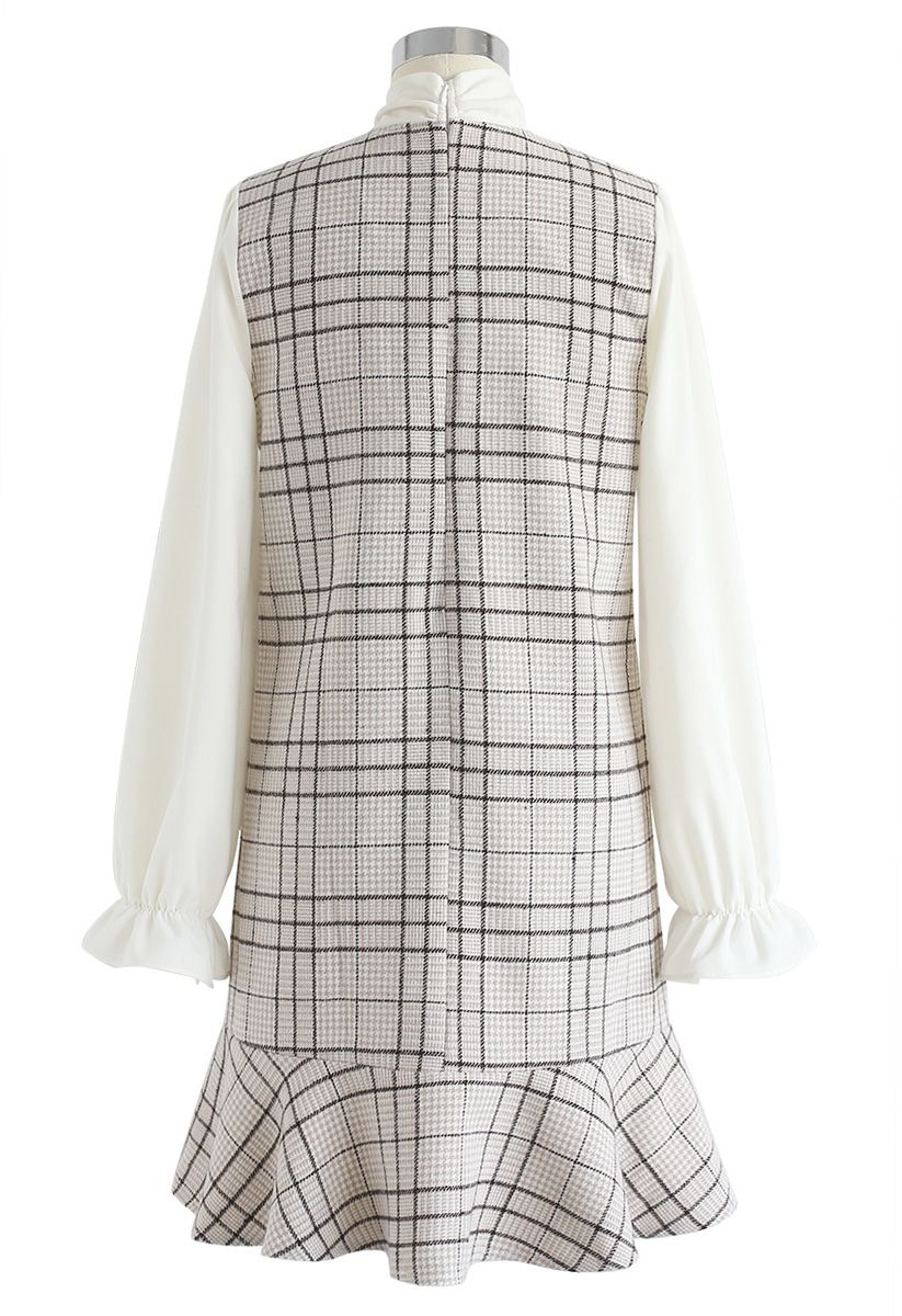 Kind of Miracle Houndstooth Bowknot Kleid in Braun