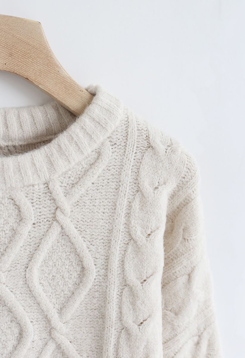 Cable Knit Bliss Longline Sweater in Sand