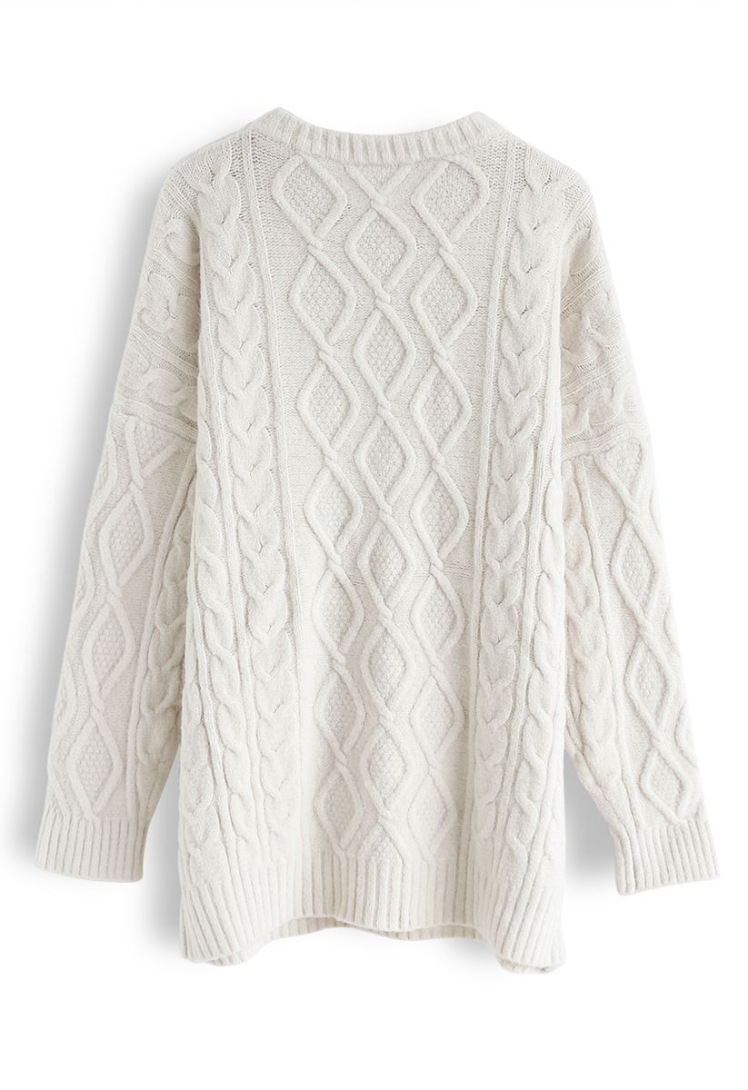 Cable Knit Bliss Longline Sweater in Sand
