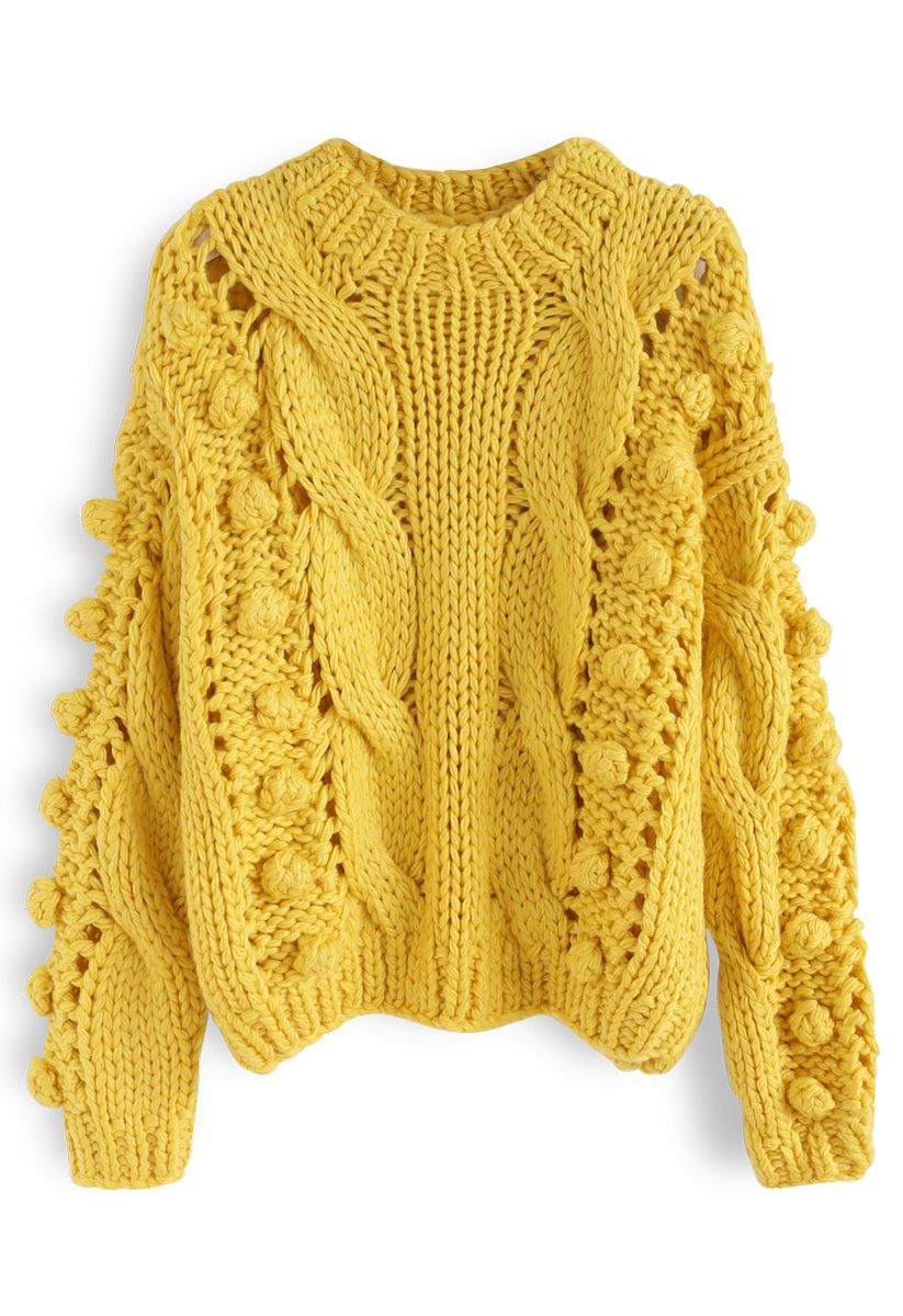 Auf meine Weise – Gelber handgestrickter Pullover