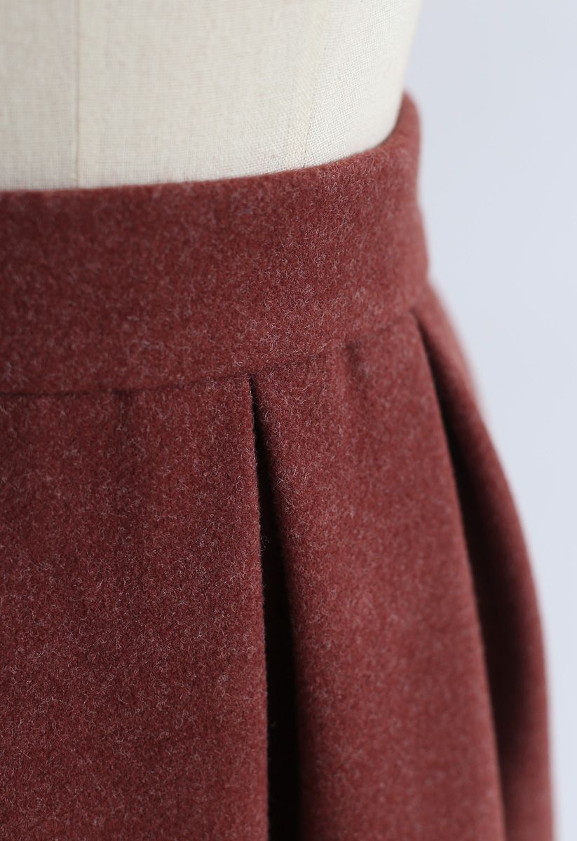 Sweet Distance Wool-Blended Midi Skirt in Red Brown