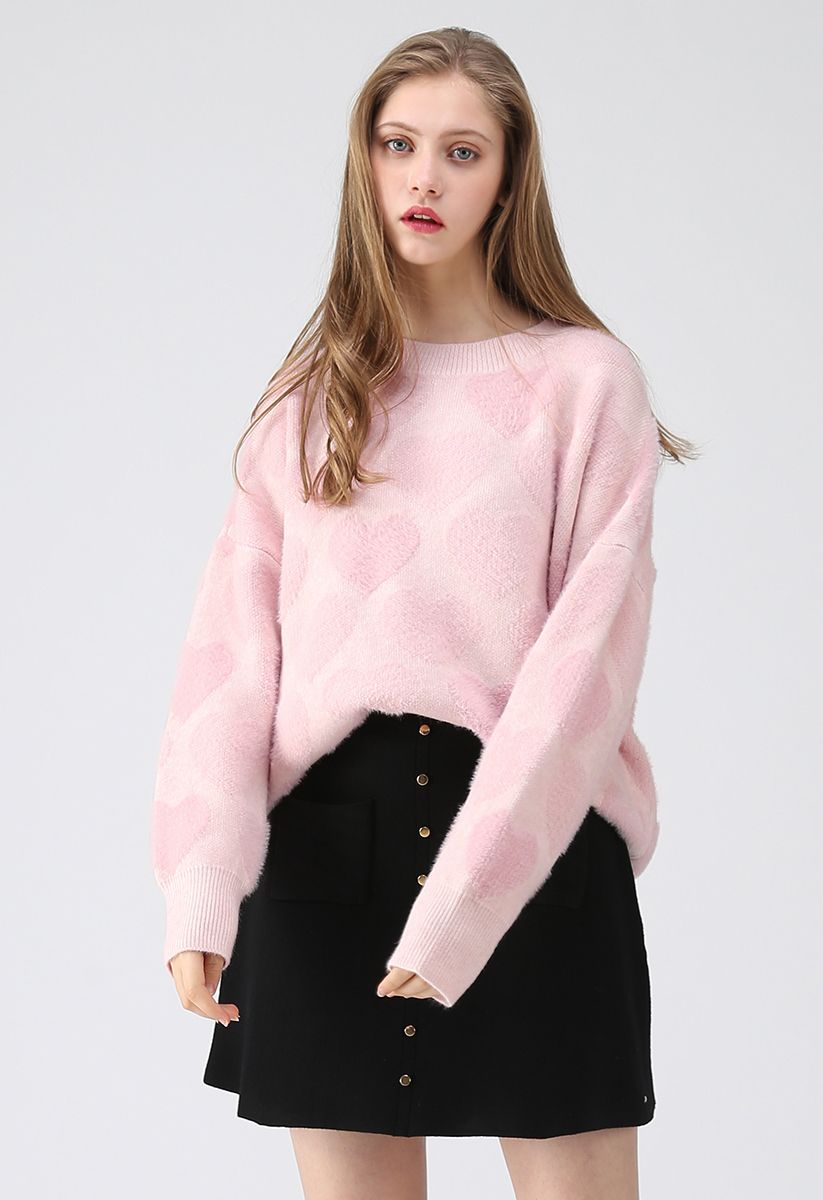 Unklare Herzen - Gestrickter Pullover in Pink