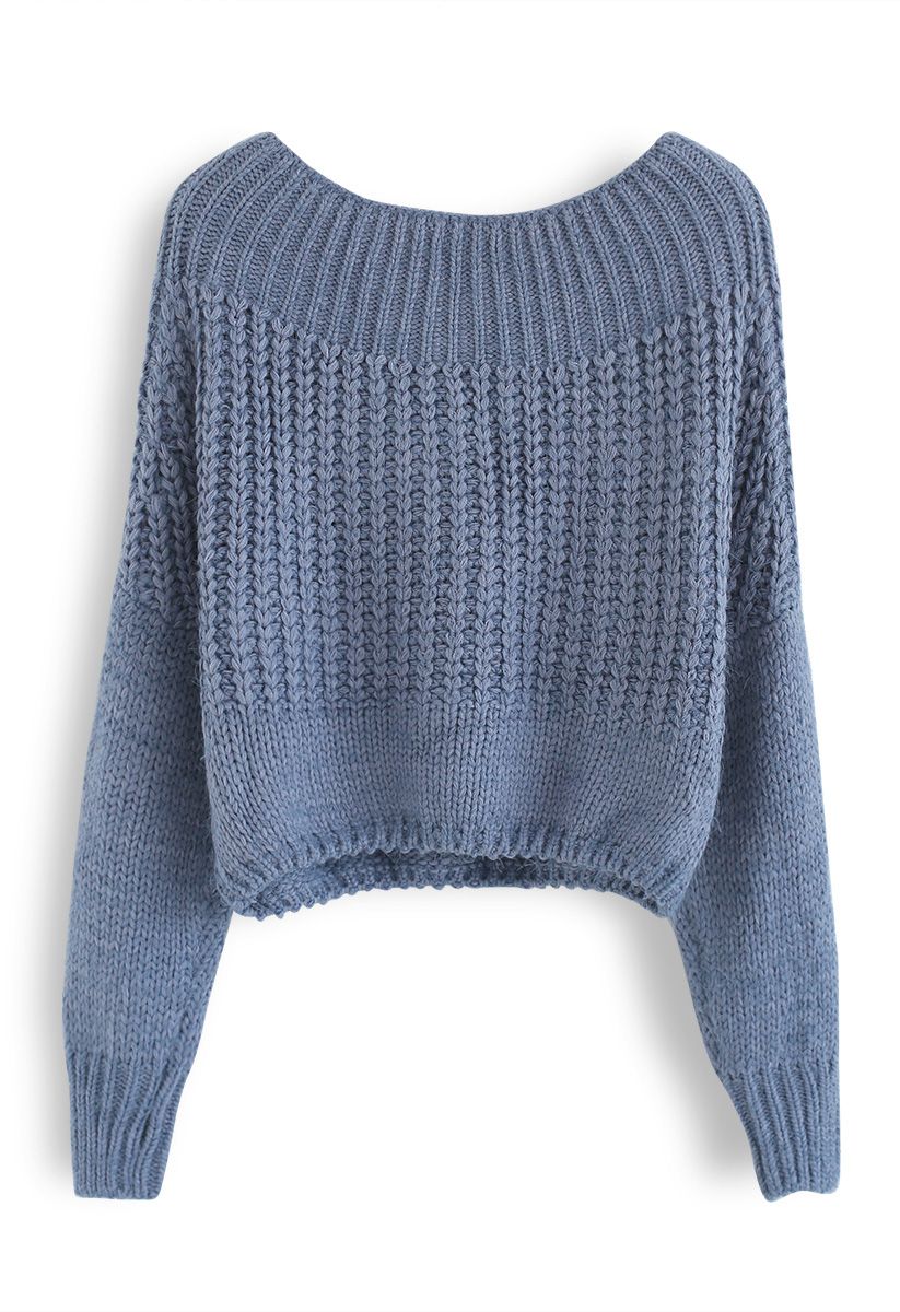Edgy Example dicker Pullover mit nackten Schultern in Blau