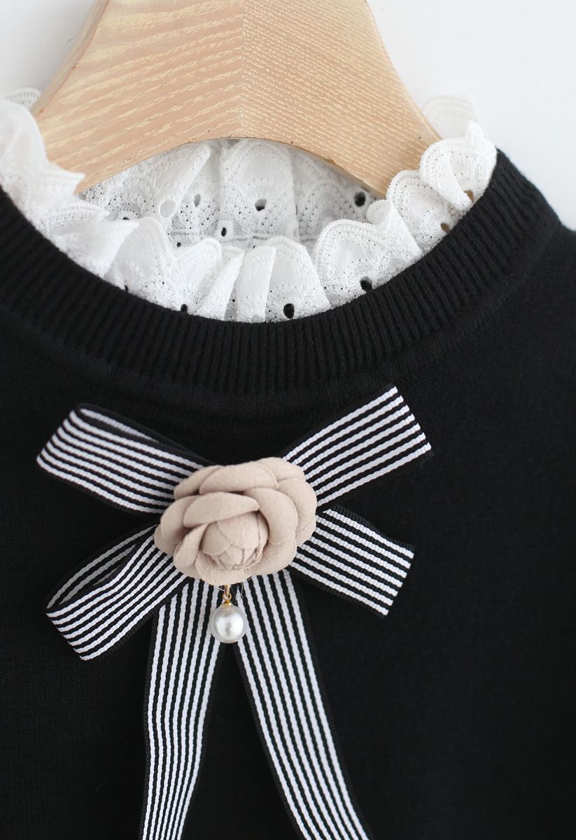 Holen Sie sich das richtige Crochet Knit Top in Schwarz