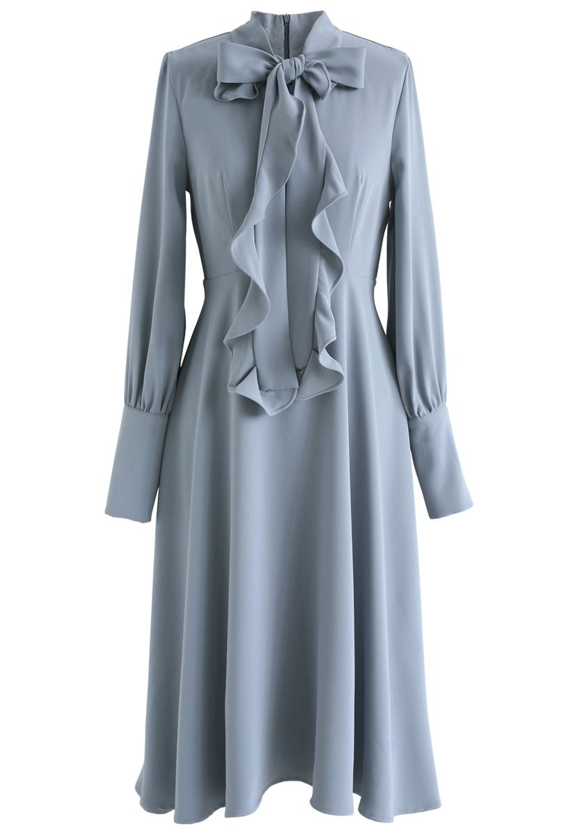 Geheimnis der Süße Bowknot Chiffon-Kleid in Dusty Blue