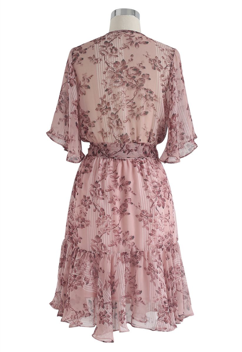 Bomb of Love Floral Chiffon Dress in Pink
