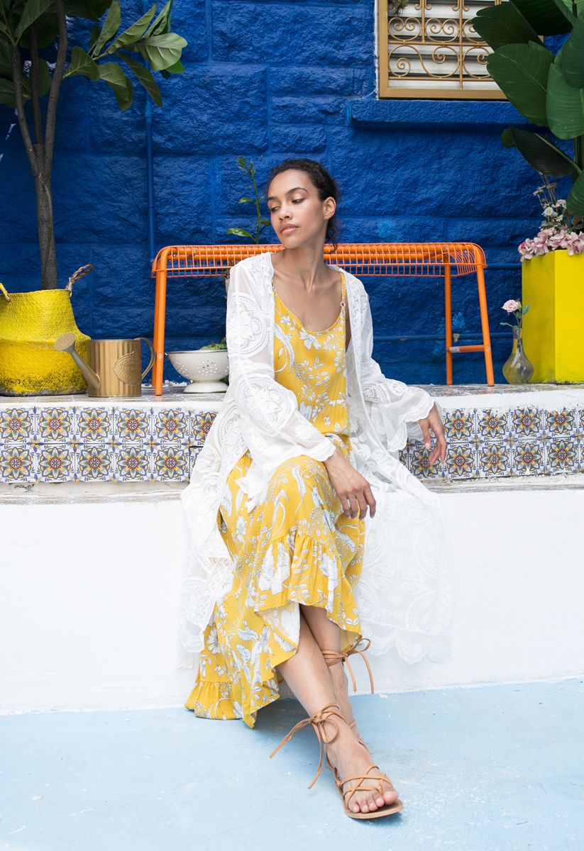 Sommersonne – Bestickter Longline Netz Kimono
