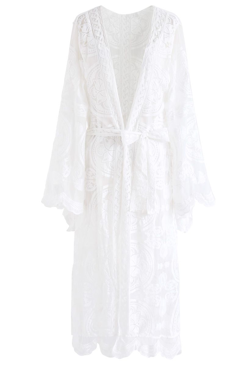 Sommersonne – Bestickter Longline Netz Kimono