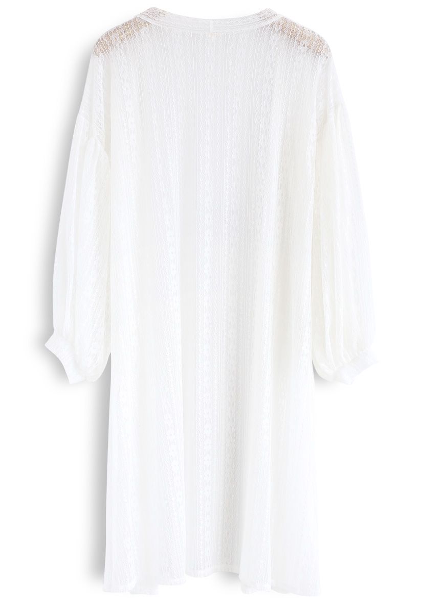 Irgendwo zum Lieben – Weißer Longline Kimono mit Spitze