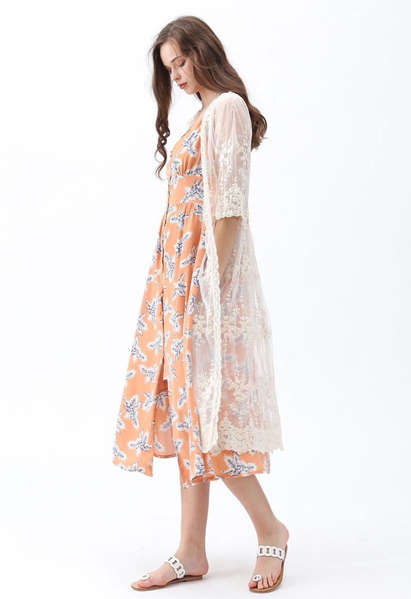 Sun Elusion - Langer Kimono aus besticktem Mesh