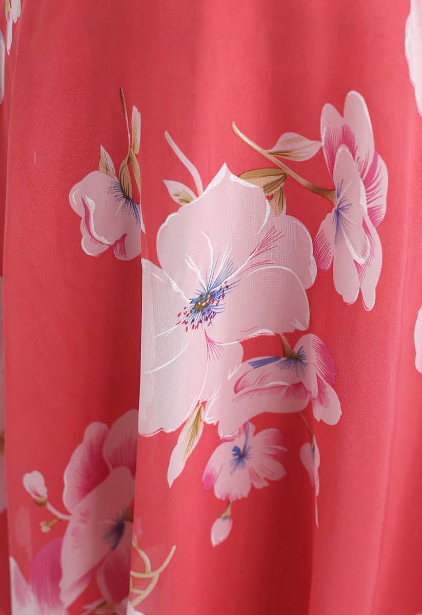 Sweet Surrender Floral Chiffon Kleid in Rot