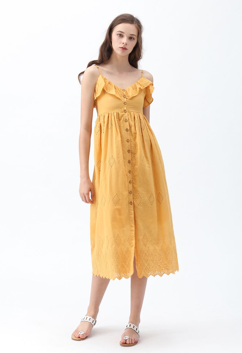 Schöner Tag bestickte Cami Kleid in Senf