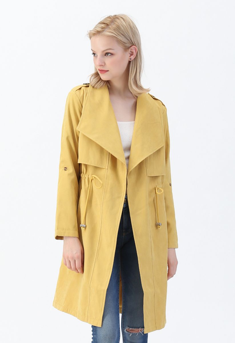 Tunnelzug Taille Longline Trenchcoat in Senf