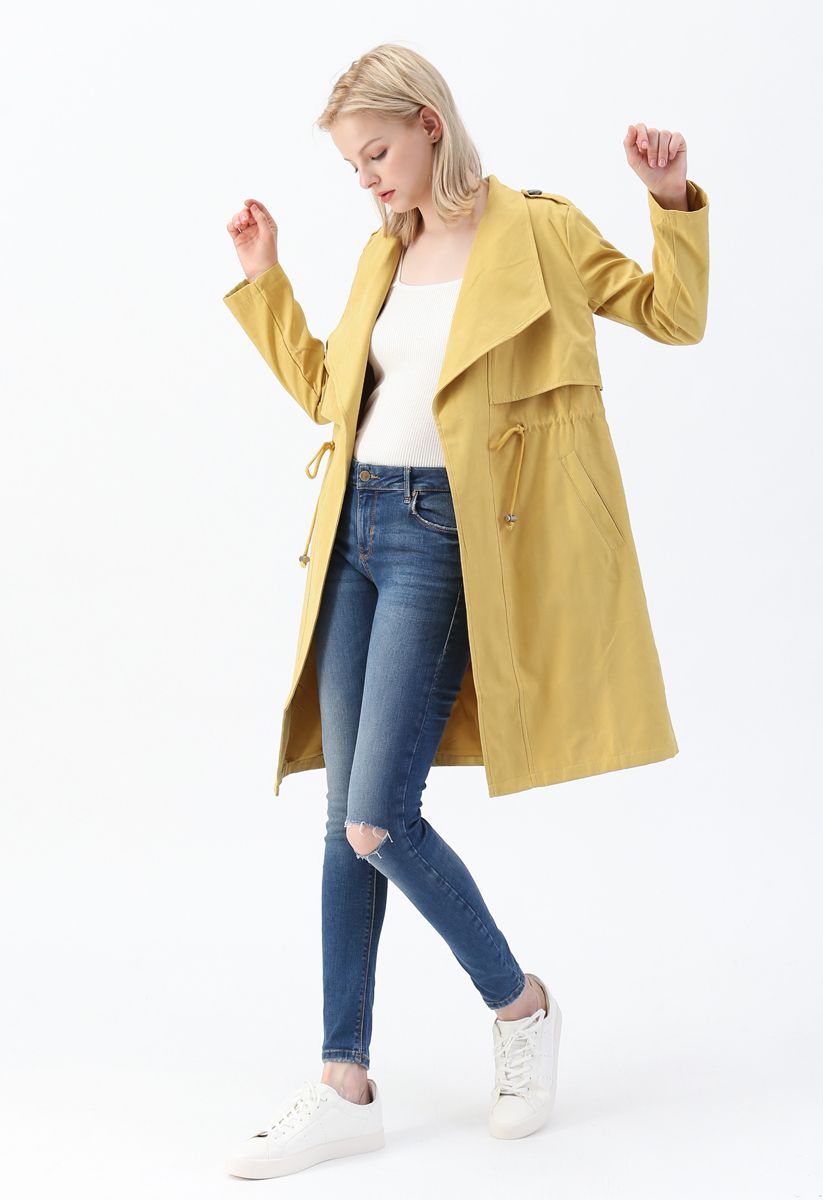 Tunnelzug Taille Longline Trenchcoat in Senf
