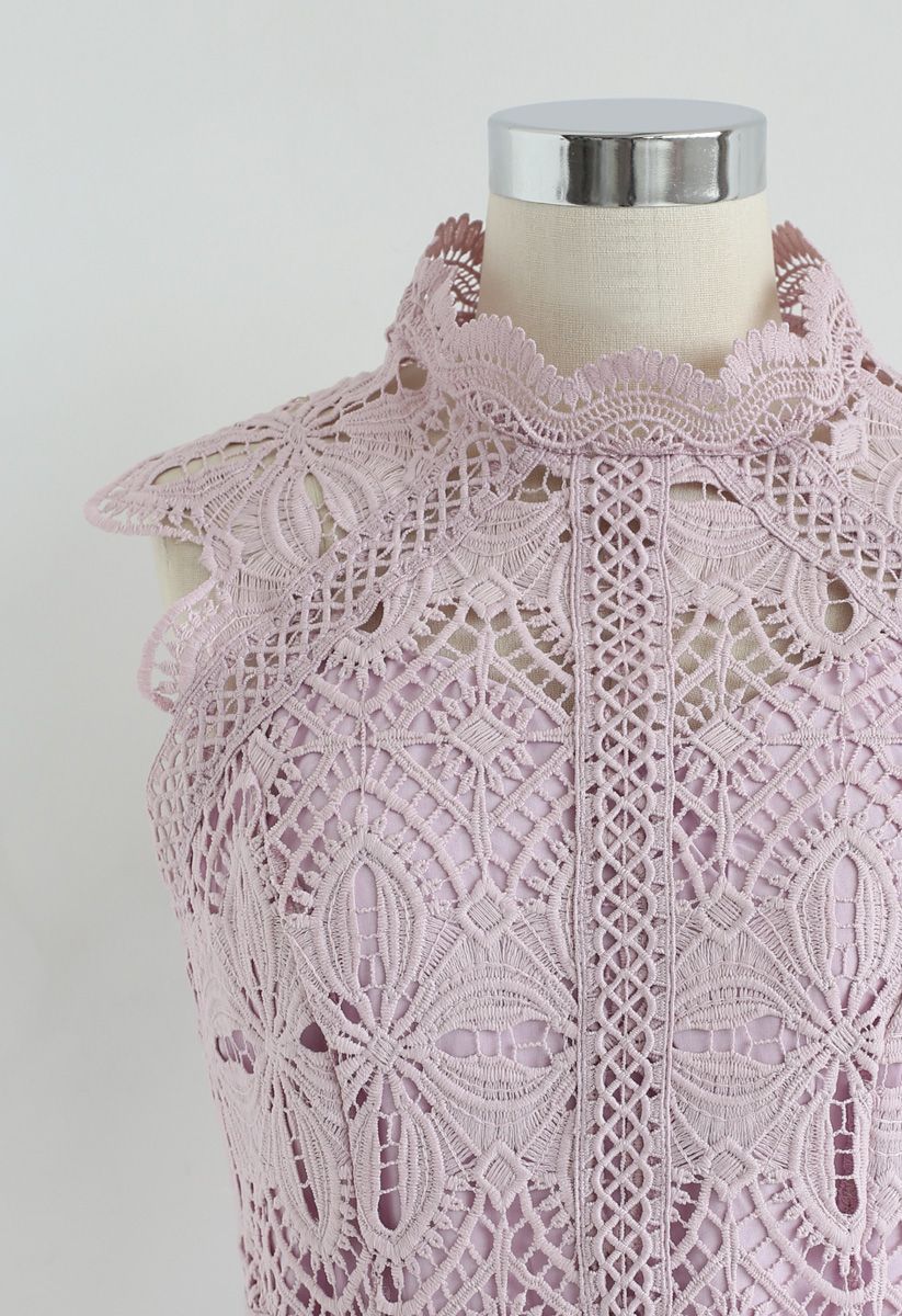 Diamond und Floral Crochet Bodycon Midi-Kleid in Pink