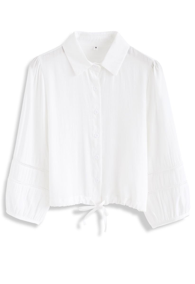 Drawstring Button Front Shirt in Weiß