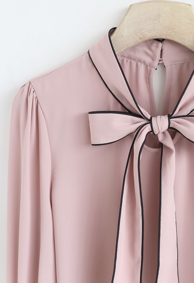 Bowknot Bell Sleeves Chiffontop in Pink