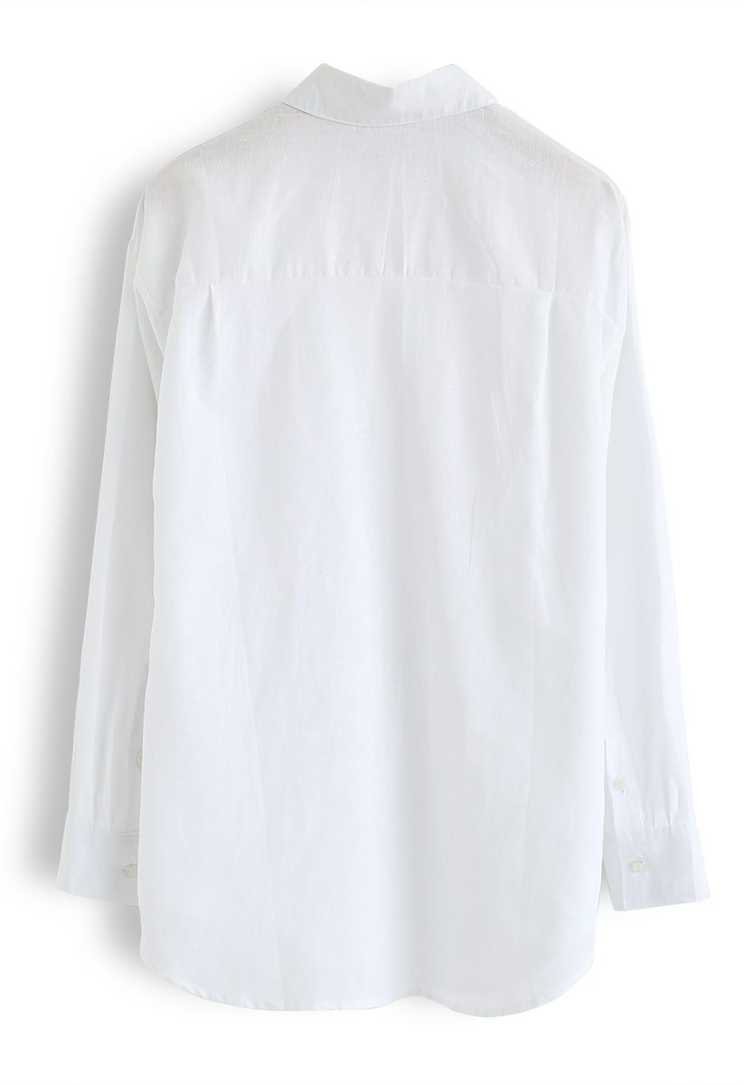 Langarm-Button-Down-Shirt in Weiß