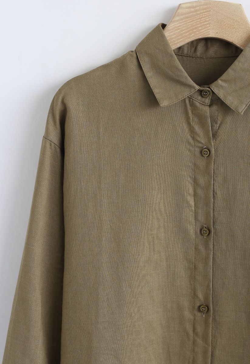 Langarm-Button-Down-Hemd in Armeegrün