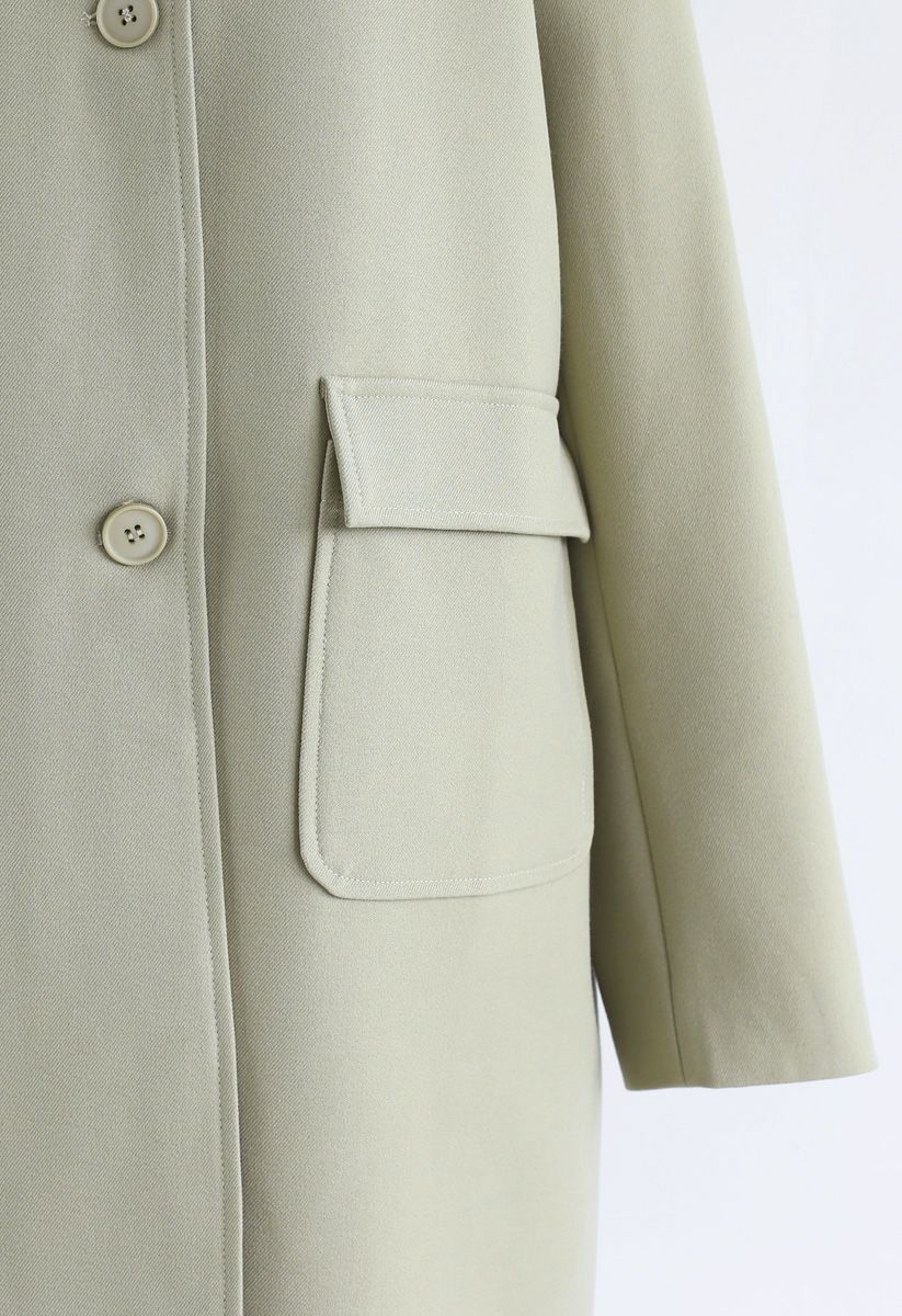 V-Ausschnitt Taschen Longline Coat in Moosgrün