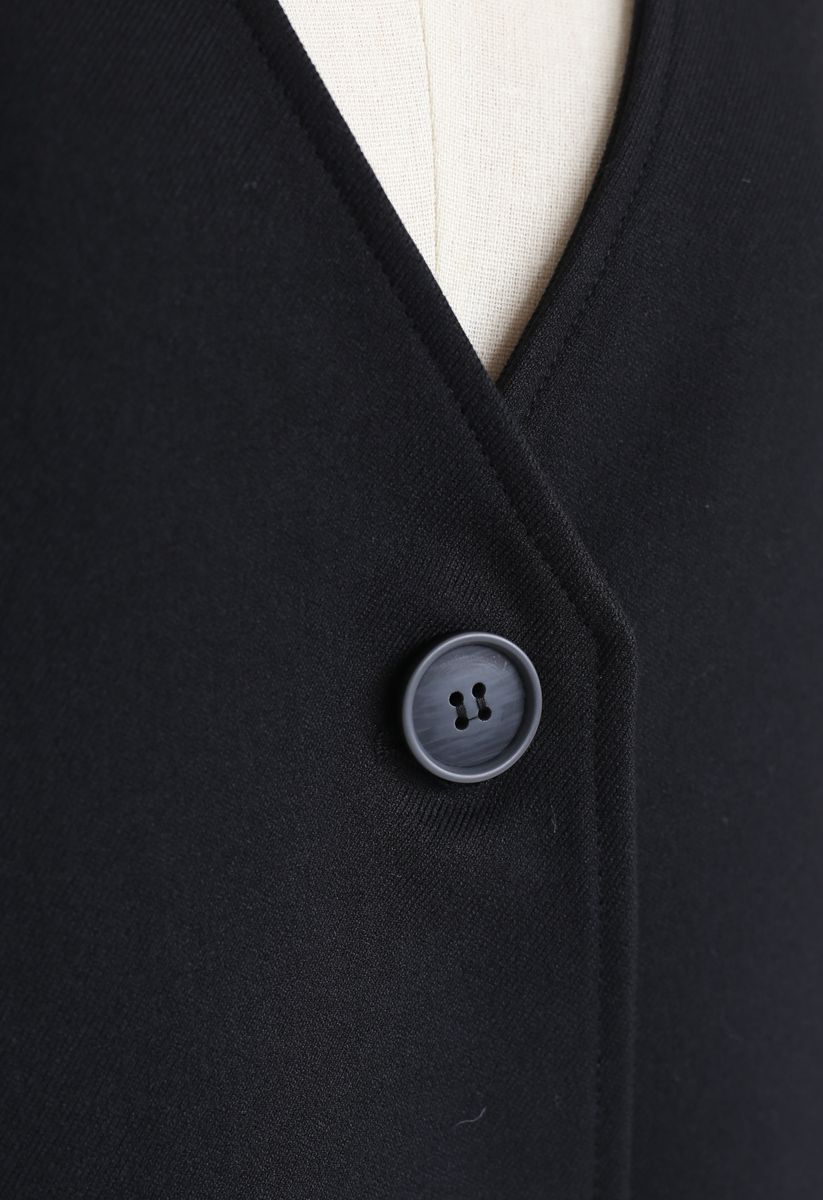 V-Ausschnitt Taschen Longline Coat in Schwarz