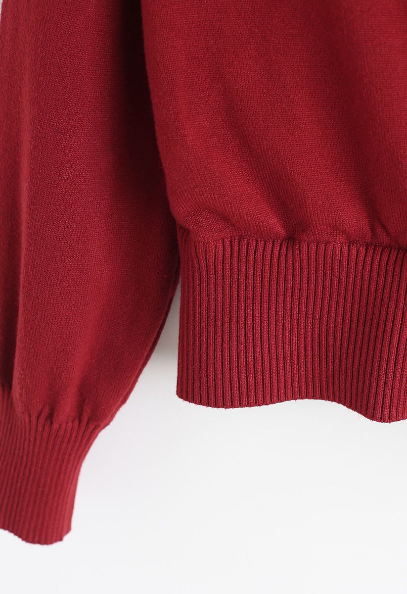 Basic Soft Wrapped Knit Top in Rot