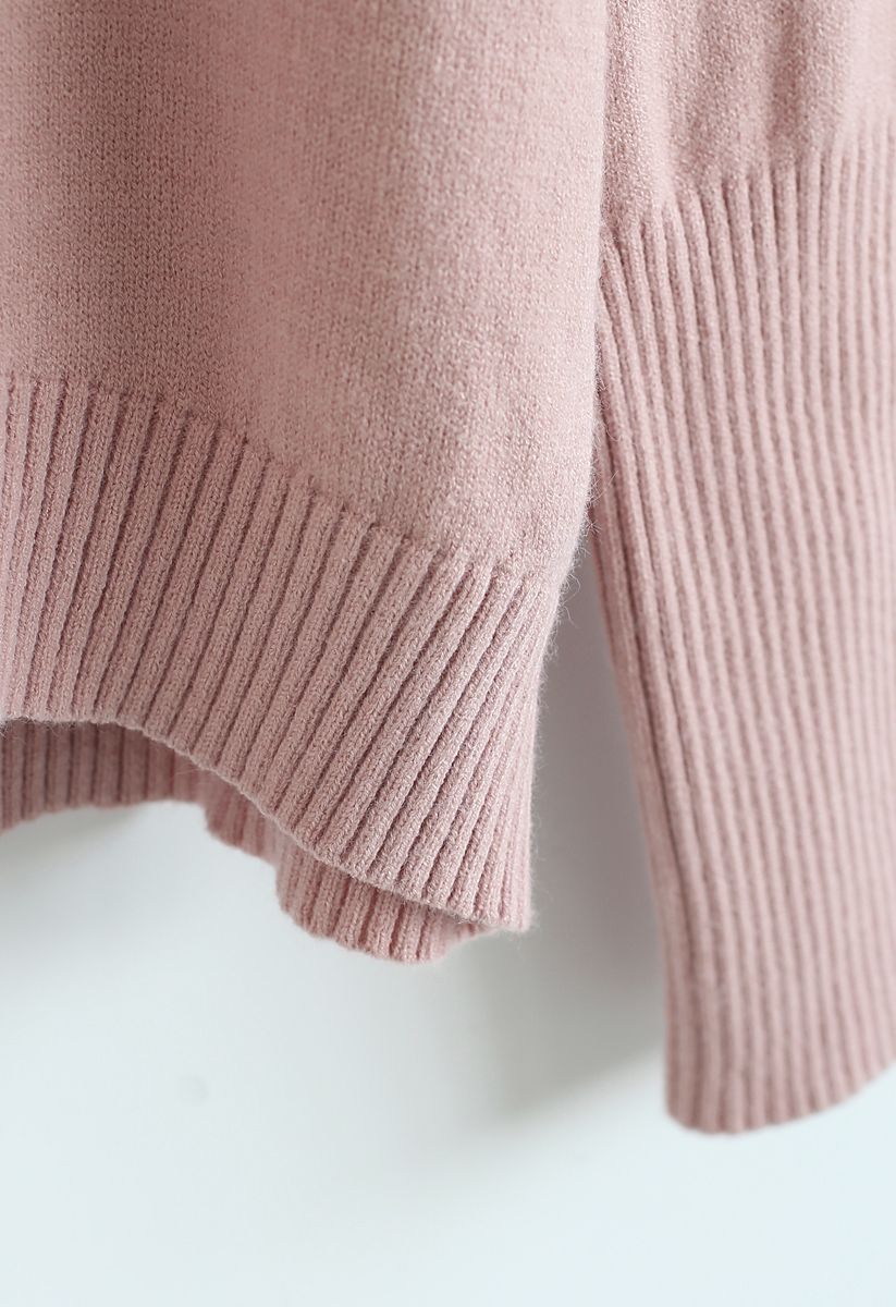 Soft Touch Basic Strickpullover mit Wasserfallausschnitt in Pink