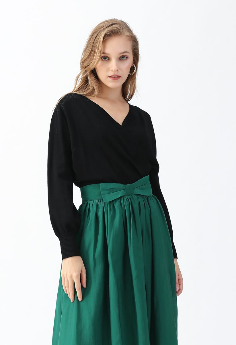 Basic Soft Wrapped Knit Top in Schwarz