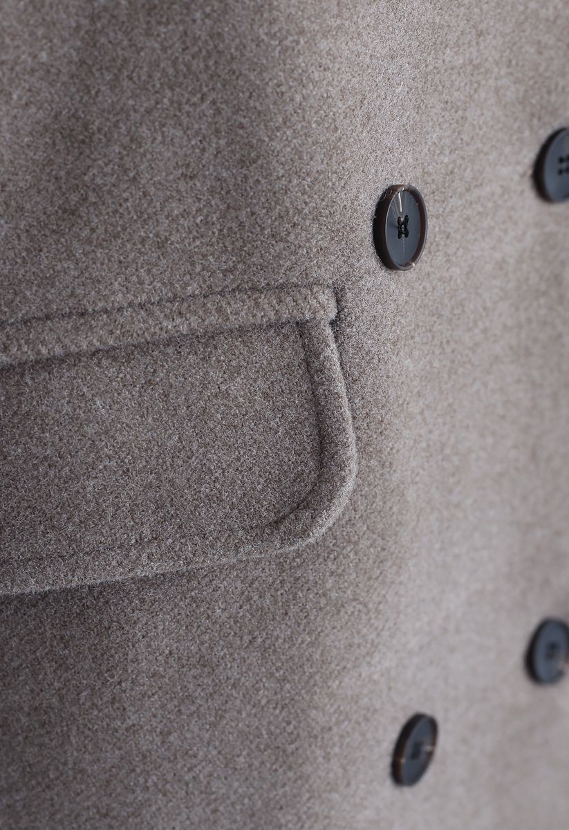 Flap Pockets Zweireihiger Wollmischmantel in Grau