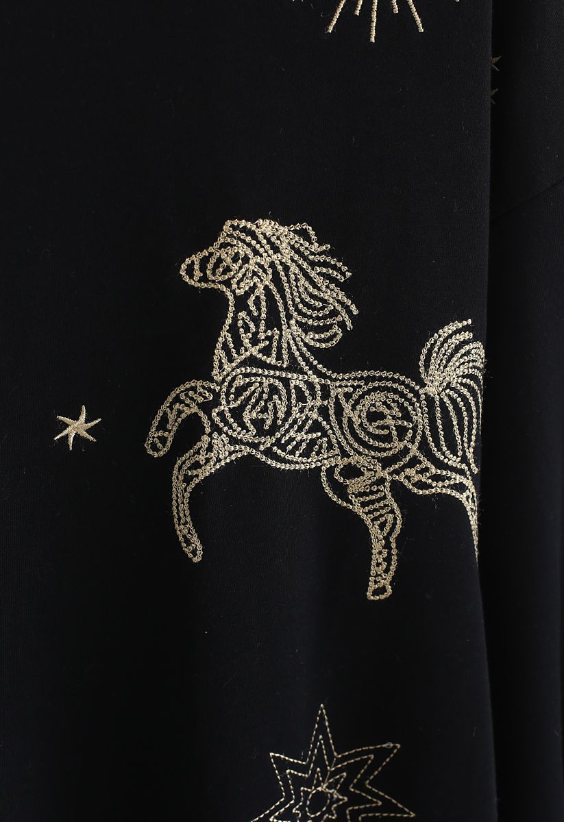 Sternzeichen besticktes Pullover-Sweatshirt in Schwarz