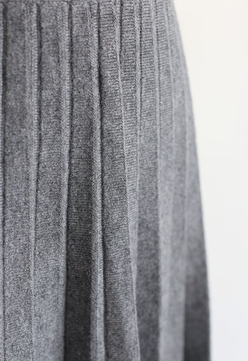 Parallel A-Line Knit Midi Skirt in Grey