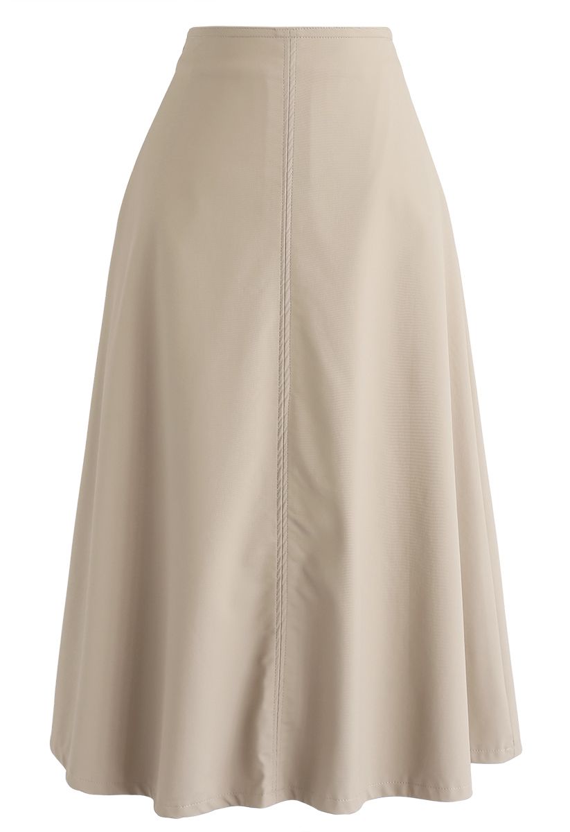 Basic A-Line Midi Skirt in Light Tan