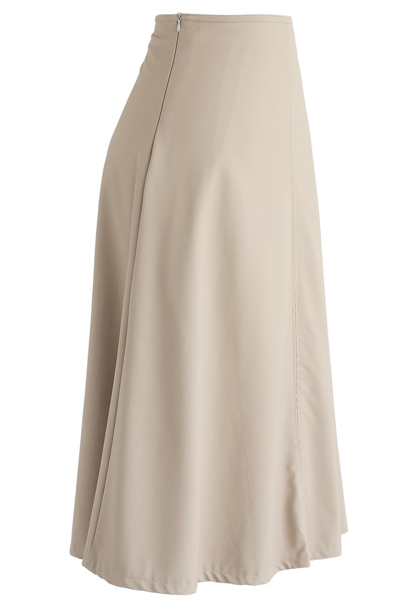 Basic A-Line Midi Skirt in Light Tan