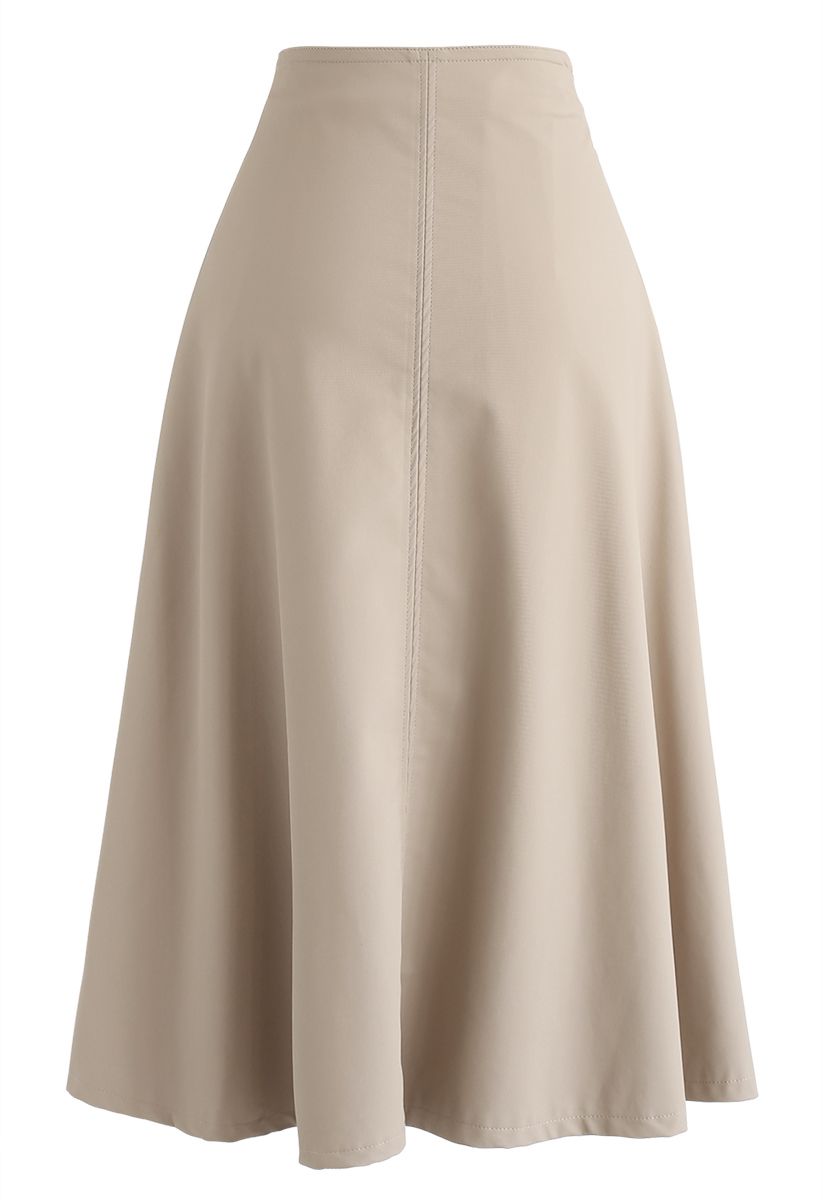 Basic A-Line Midi Skirt in Light Tan