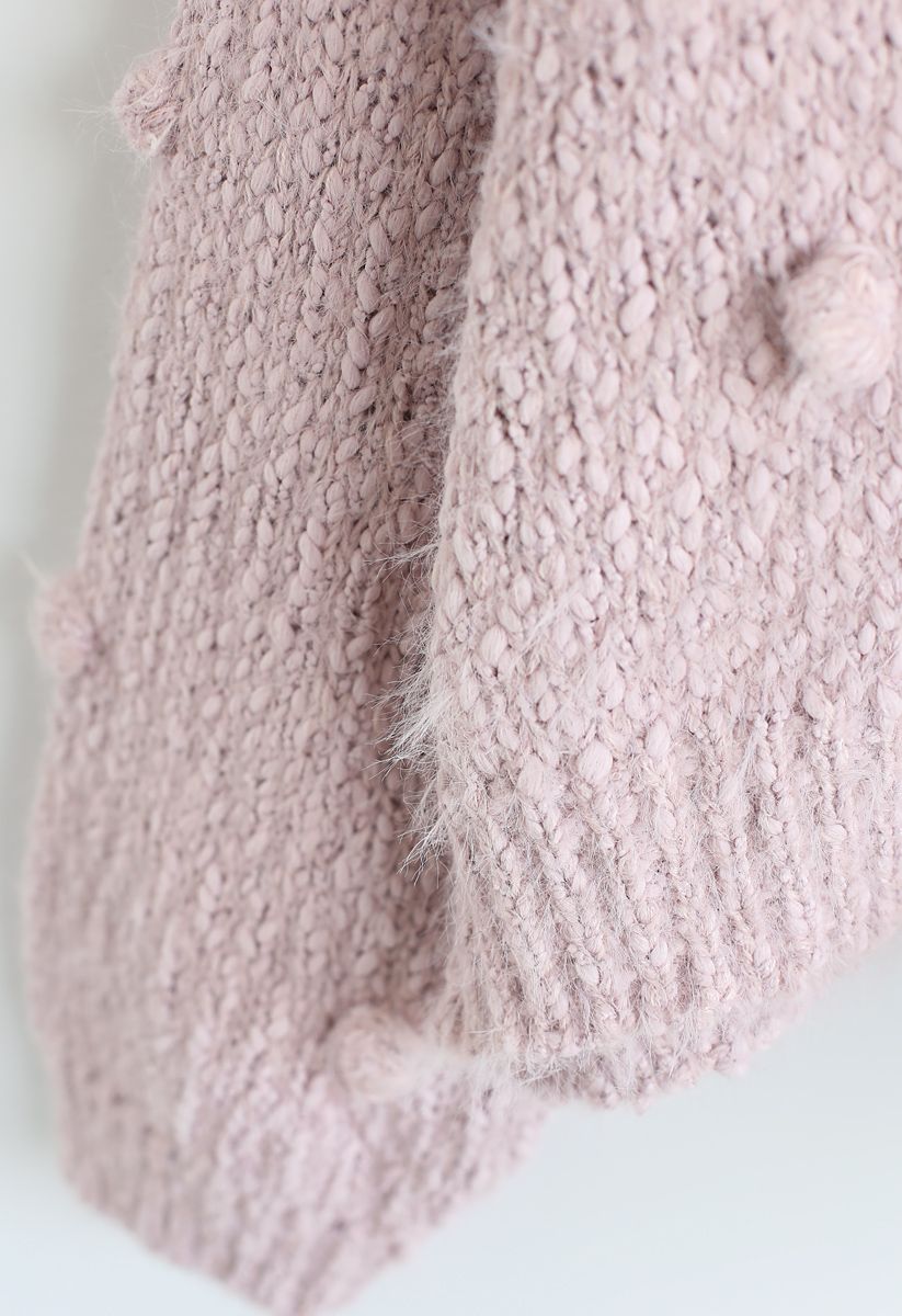 Pom-Pom verzierter Fuzzy Knit Crop Sweater in Pink