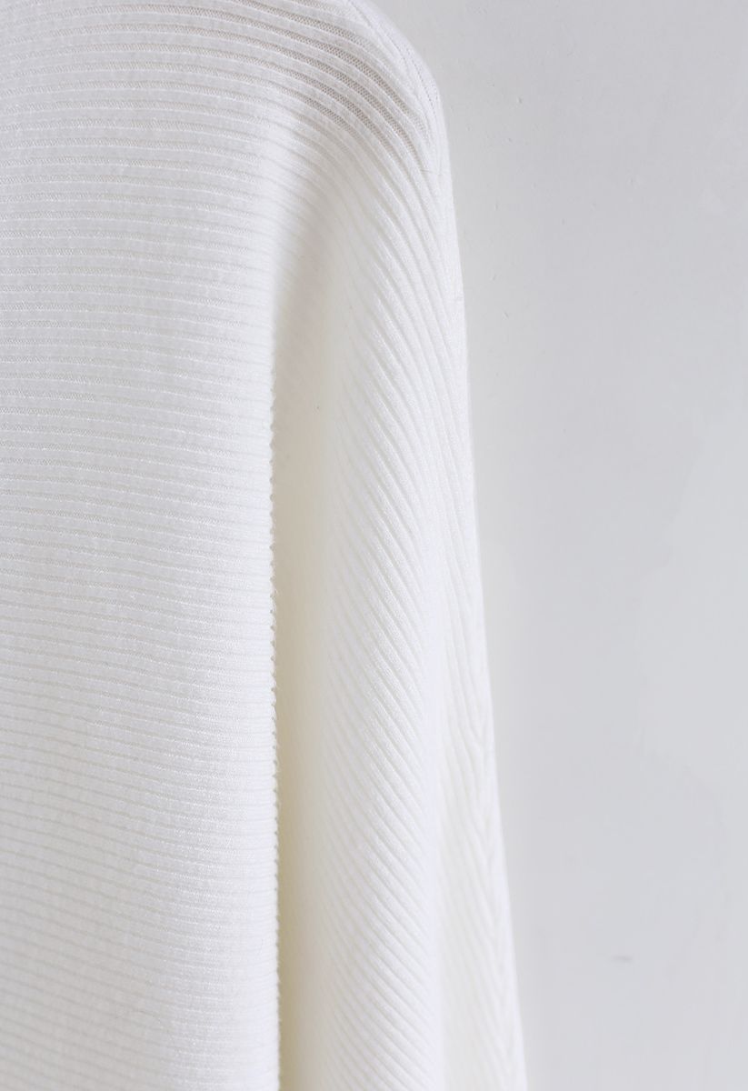 Boot Ausschnitt Batwing-Ärmel Crop Knit Top in Weiß