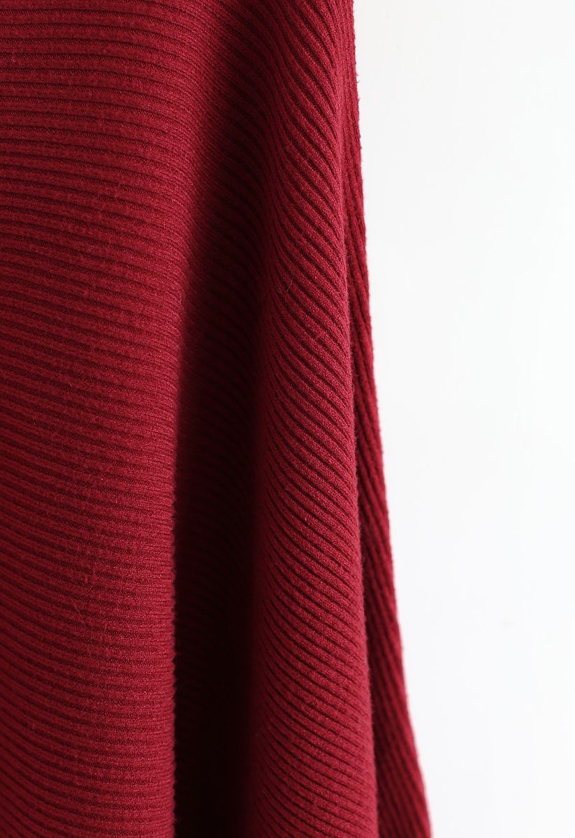 Boot Ausschnitt Batwing-Ärmel Crop Knit Top in Rot