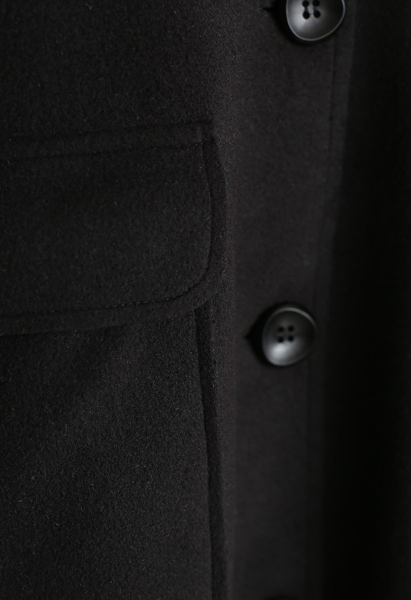 Button Down Pockets Flare Coat Kleid in Schwarz