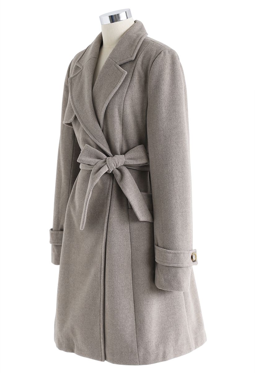 Taupe Belted Flare Coat