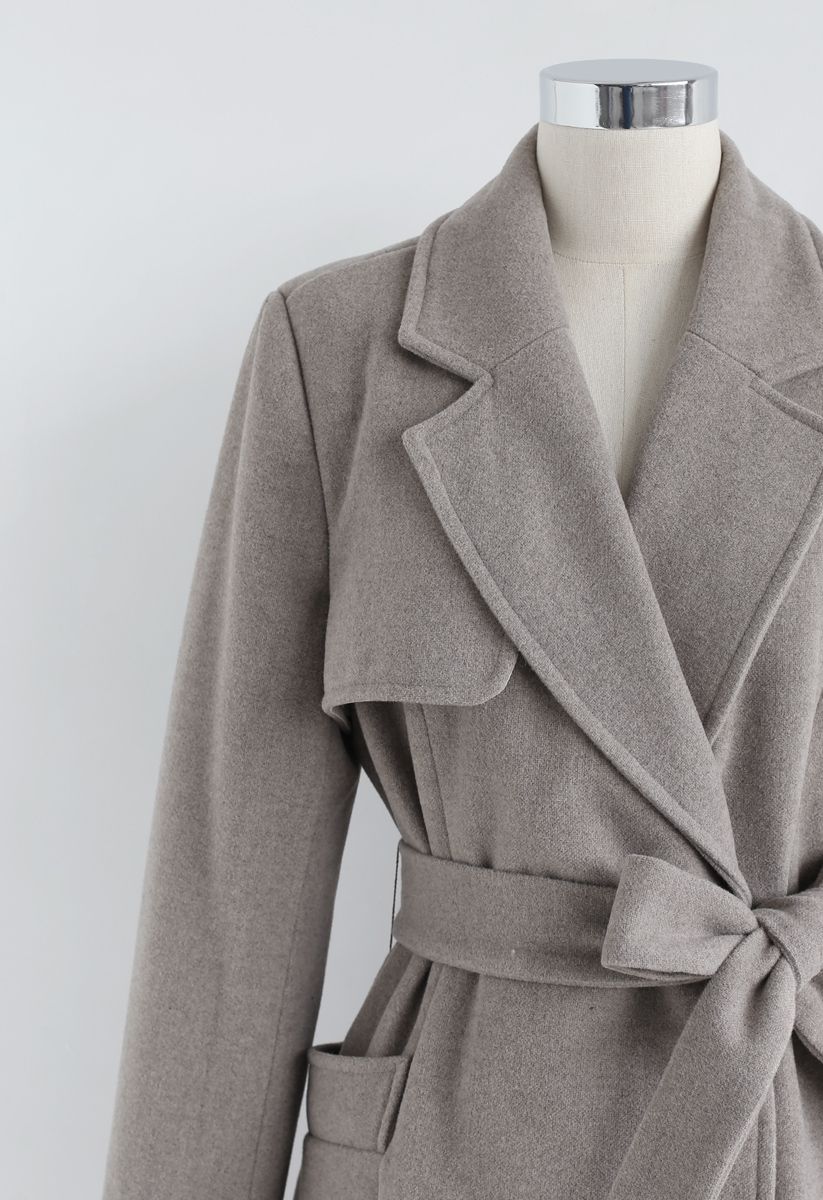 Taupe Belted Flare Coat