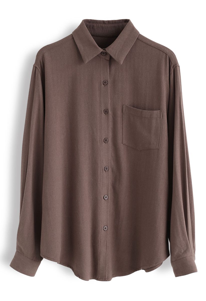 Pocket Button Down Sleeves Shirt in Braun