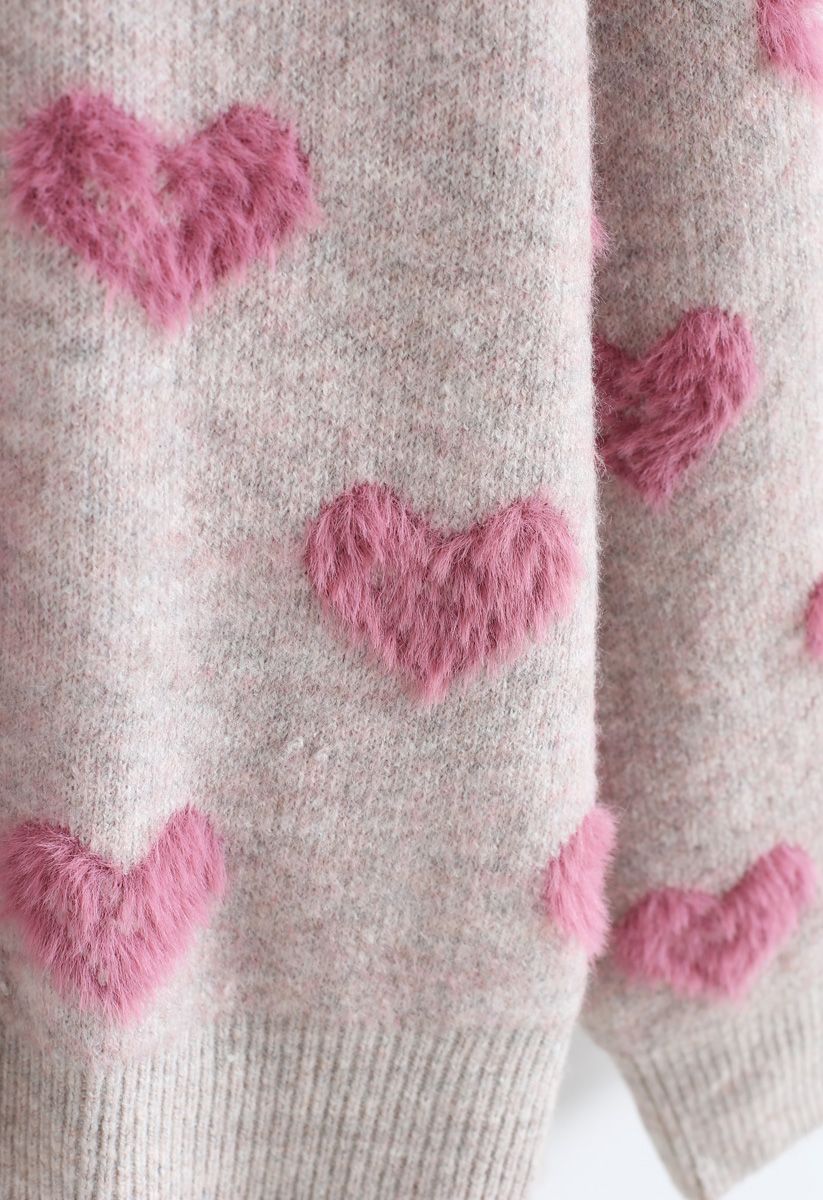 Kontrastfarbe Fuzzy Hearts Strickpullover